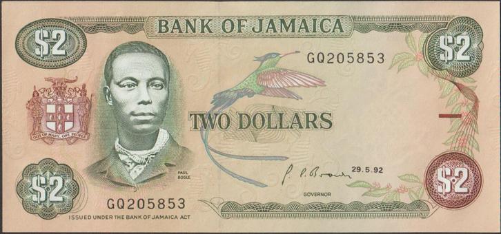Jamaica 2 dollars 1992 aUNC p.69d (# 370), Postzegels en Munten, Bankbiljetten | Amerika, Los biljet, Midden-Amerika, Verzenden