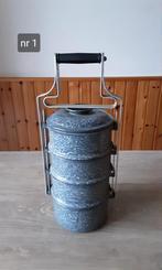 EMAILLE GRIJSGEWOLKTE 4 PANS RANTANG/ETENSDRAGER., Ophalen of Verzenden