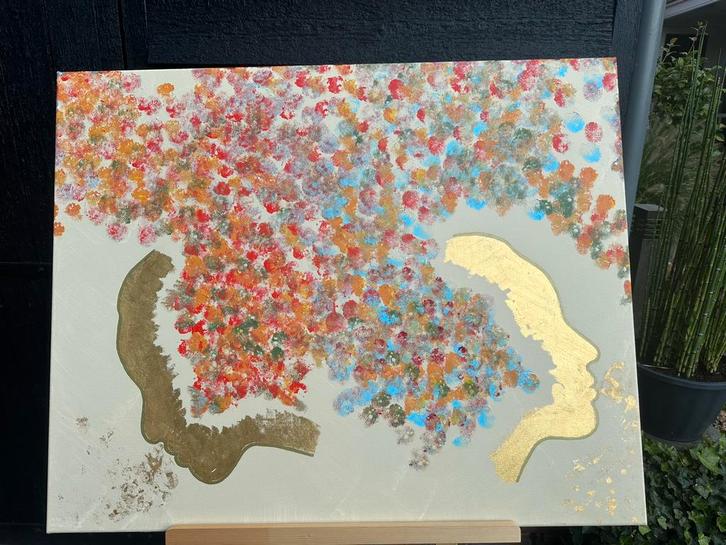 Abstract schilderij met 23 3/4 krt bladgoud, Antiek en Kunst, Kunst | Schilderijen | Abstract, Ophalen of Verzenden