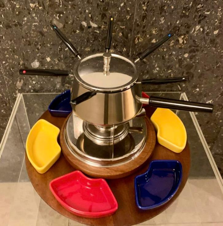 Fondueset- lazy susan - Scandinavisch design - -60 ties, Witgoed en Apparatuur, Fonduesets, Zo goed als nieuw, Fondueset, Brander