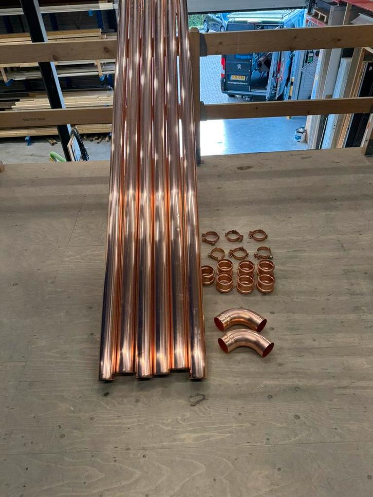 Koperen hwa en gootstukken, Doe-het-zelf en Verbouw, Buizen en Afvoer, Nieuw, Rechte buis, Overige materialen, 4 tot 6 meter, 80 mm of meer