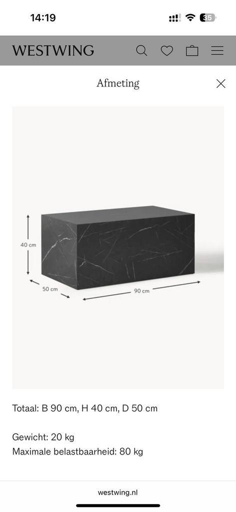 Westwing Marmeren Blok Salontafel Zwart, Huis en Inrichting, Tafels | Salontafels, Zo goed als nieuw, Minder dan 50 cm, 50 tot 100 cm