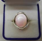 Zilveren ring met roze parelmoer steen maat 19 nr.1255, Verzenden, 19 tot 20, Zo goed als nieuw, Dame