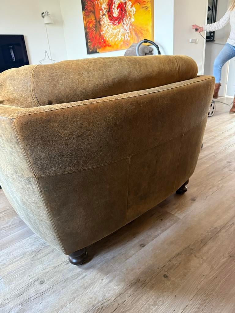 Bruine leren loveseat - Geschuurd leer, Gebruikt, Leer, 100 tot 125 cm, Rechthoekig