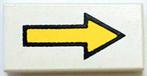 Lego White Tile 1 x 2 with Yellow Arrow Long with Black Outl, Ophalen of Verzenden, Gebruikt, Losse stenen, Lego