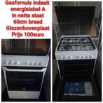 Indesit gasfornuis label A . 4pits 60cm met glazen deksel, Ophalen, Gebruikt, Magnetron, 4 kookzones