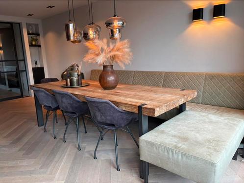 Leren eetkamerbank, olijfkleurig, Huis en Inrichting, Tafels | Eettafels, 200 cm of meer, Vijf personen of meer, Rechthoekig, Ophalen