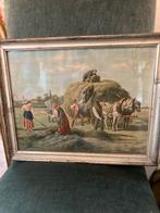 Antieke franse landelijke prent in zilver lijstje, Ophalen