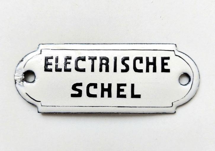 Antiek Emaille Bordje Electrische Schel Bel Reclamebordje, Antiek en Kunst, Curiosa en Brocante, Verzenden