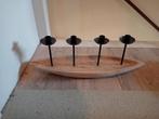 Houten kandelaar met 5 metalen kaarthouder voor €15, Bruin, Ophalen of Verzenden, Zo goed als nieuw, Hout