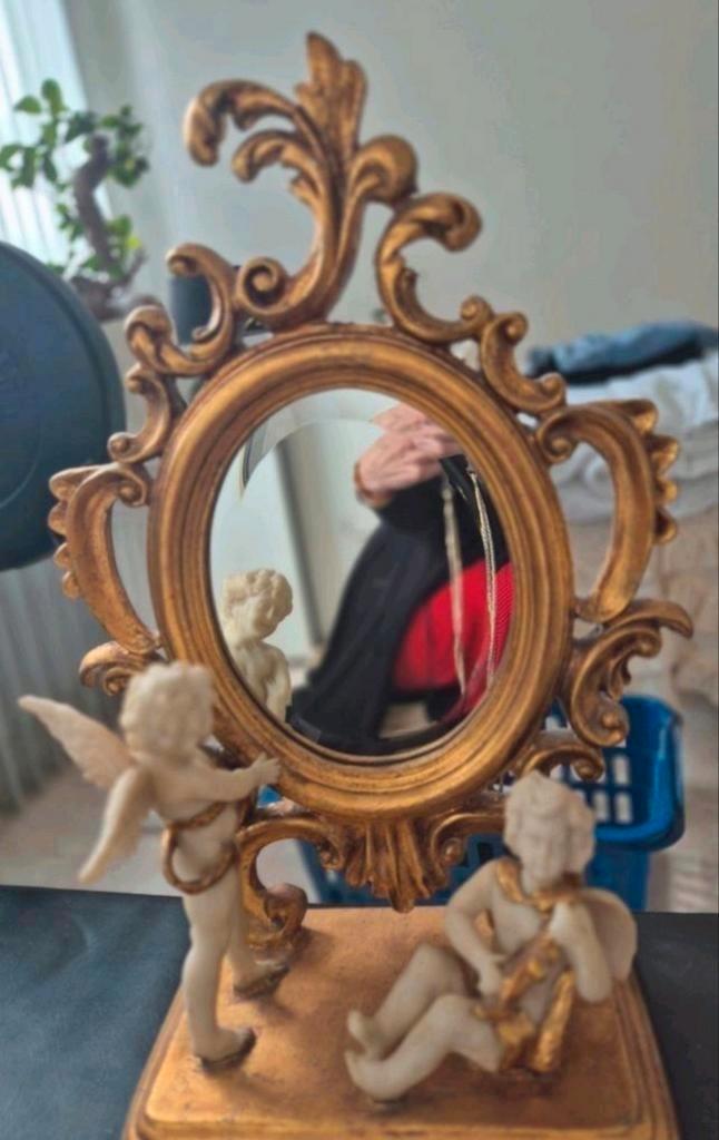 Staande Spiegel met Engeltjes, Huis en Inrichting, Woonaccessoires | Spiegels, Minder dan 50 cm, Minder dan 100 cm, Ovaal, Ophalen of Verzenden