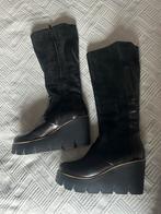 leren hoge laarzen met plateau zool, Ophalen of Verzenden, Zo goed als nieuw, Zwart, Hoge laarzen