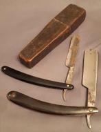 2 antieke scheermessen in doosje o.a. George Brittain, Ophalen of Verzenden, Zilver, Overige materialen