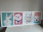4 schattige ingelijste canvas dieren posters, Kinderen en Baby's, Kinderkamer | Inrichting en Decoratie, Ophalen of Verzenden