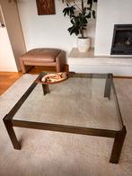 Glazen Salon Tafel met Bronzen Rand - 100x100x40cm, Huis en Inrichting, Tafels | Salontafels, Ophalen, Gebruikt, 100 tot 150 cm