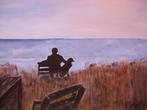 schilderij: Man op bankje, Antiek en Kunst, Kunst | Schilderijen | Modern, Ophalen of Verzenden