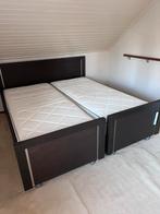 2 elektrisch verstelbaar 2-persoonsbed met Auping matrassen, Huis en Inrichting, Ophalen, Gebruikt, Bruin, Tweepersoons