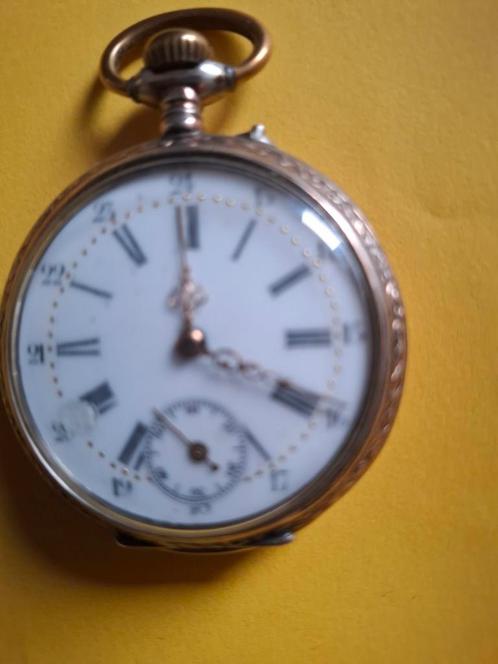 Zilveren herenzakhorloge vergulde rand en koeien, Antiek en Kunst, Antiek | Klokken, Ophalen of Verzenden