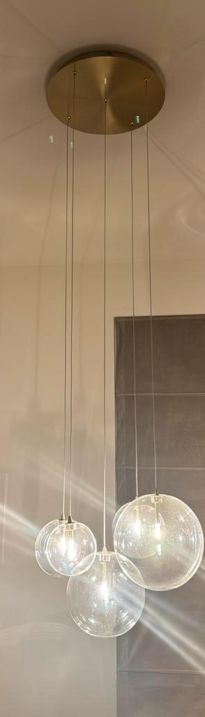 Lamp verlichting rond 5 bollen Hanglamp goud / antique brass, Huis en Inrichting, Lampen | Hanglampen, Zo goed als nieuw, Minder dan 50 cm