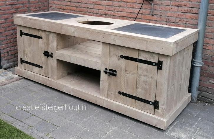 Steigerhouten buitenkeuken kast kamado bastard overkapping, Tuin en Terras, Buitenkeukens, Nieuw, Houtskool, Inbouw, Vrijstaand