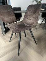 6 Bruine Suede Eetkamerstoelen - Set, Gebruikt, Bruin, Ophalen of Verzenden, Stof