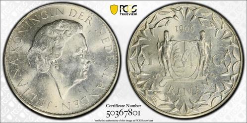 Juliana. Suriname. 1 Gulden 1966 MS65 PCGS, Postzegels en Munten, Munten | Nederland, Losse munt, 1 gulden, Koningin Juliana, Zilver