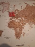 Wereldkaart sepia canvas met houten lijst, Ophalen, 50 tot 75 cm, Zo goed als nieuw, Schilderij