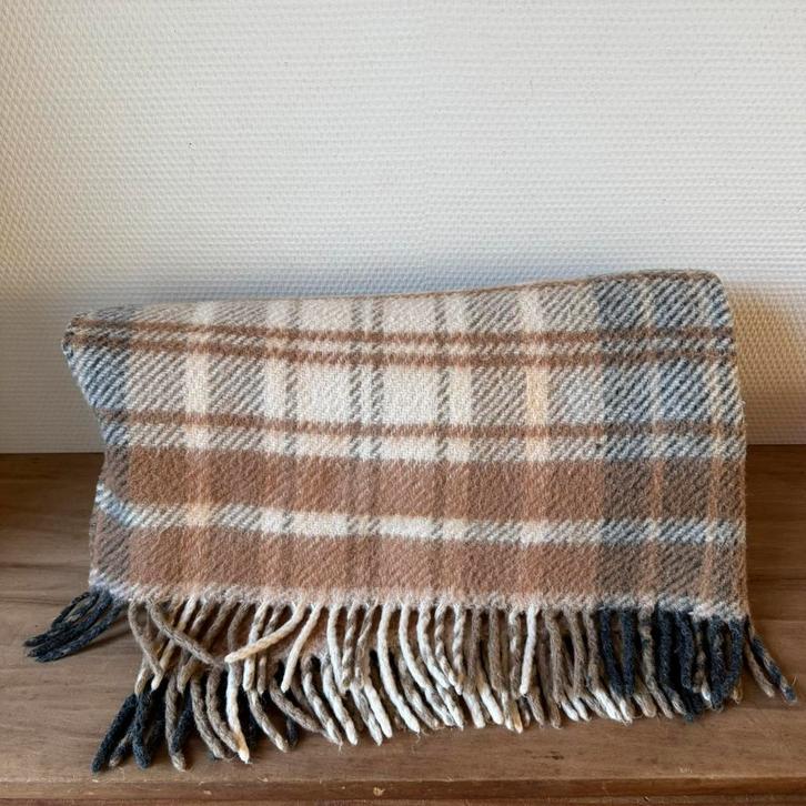 Klein Vintage Deken met Ruit in Natuurtinten, Bruin/Beige, Huis en Inrichting, Woonaccessoires | Plaids en Woondekens, Gebruikt