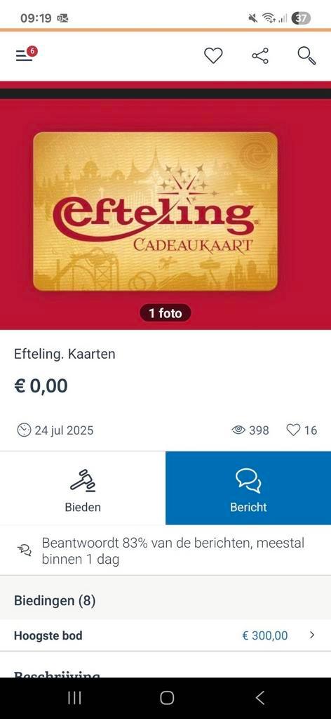 Efteling kaartjes PAS OP - OPLICHTER !, Tickets en Kaartjes, Kortingen en Cadeaubonnen, Twee personen, Overige typen, Overige soorten