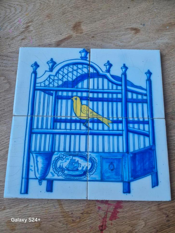 Vintage Delfts Blauw Tegeltableau Vogelkooi, Antiek en Kunst, Antiek | Wandborden en Tegels, Ophalen of Verzenden