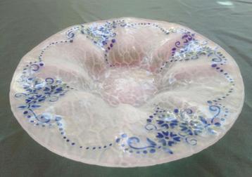 Glaskunst schaal handgemaakt wit blauw 24 cm Ø beschikbaar voor biedingen