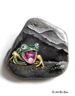 Surprise!! Hongerige kikker geschilderd op een riviersteen, Antiek en Kunst, Kunst | Overige Kunst, Ophalen of Verzenden, Kikker dieren cadeau steen stenen schilderen schilderij kunst