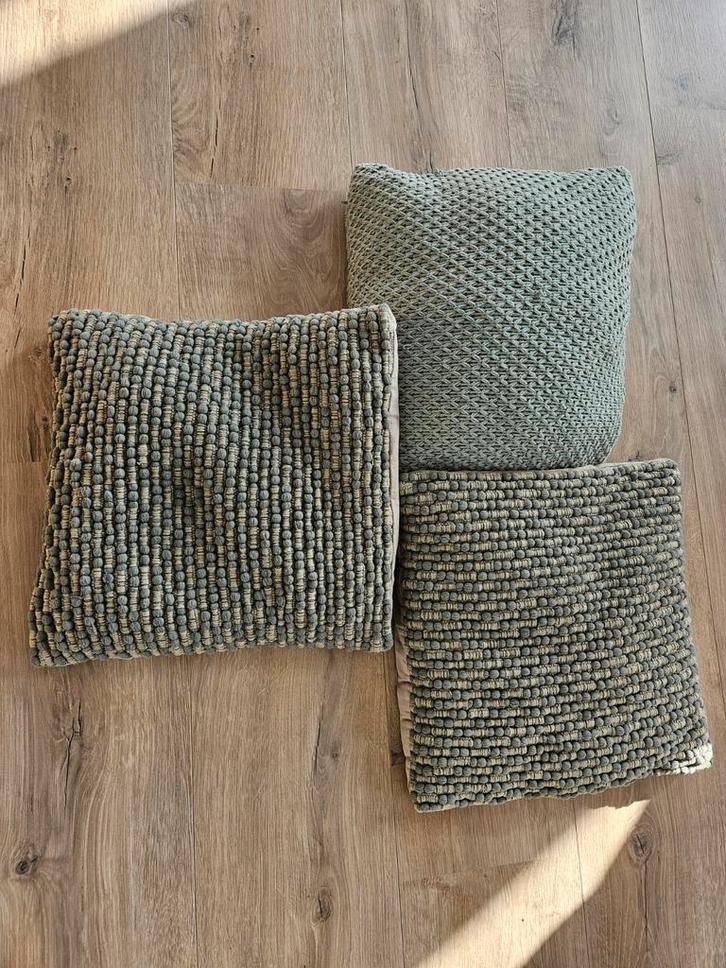 Set van 3 sierkussens - Groen, Huis en Inrichting, Woonaccessoires | Kussens, Zo goed als nieuw, Groen, Rechthoekig, Ophalen of Verzenden