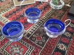 2 glas glazen cobalt blauw van glas met metalen omhulsels, Antiek en Kunst, Antiek | Glas en Kristal, Ophalen of Verzenden