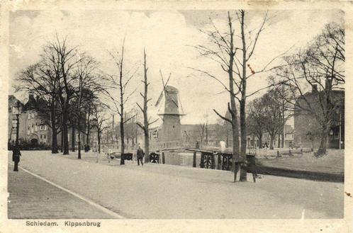 Schiedam. Kippenbrug - volk molen - 1935 gelopen, Verzamelen, Ansichtkaarten | Nederland, Gelopen, Zuid-Holland, 1920 tot 1940