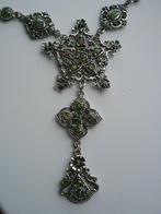 Ketting van zilverkleurig metaal met strass, Overige materialen, Ophalen of Verzenden, Zo goed als nieuw, Zilver