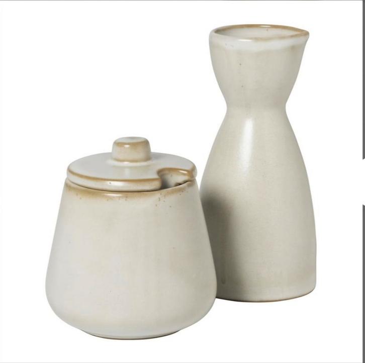 Beige aardewerken set melkkannetje & suikerpot wabi sabi., Huis en Inrichting, Keuken | Servies, Nieuw, Overige typen, Overige stijlen