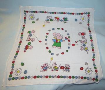 Vintage kindersjaaltje wit met muisjes en bloemetjes beschikbaar voor biedingen