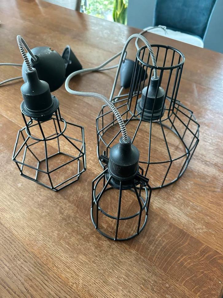 Set van 3 zwarte design lampen, Huis en Inrichting, Lampen | Hanglampen, Zo goed als nieuw, Minder dan 50 cm, Metaal, Ophalen of Verzenden
