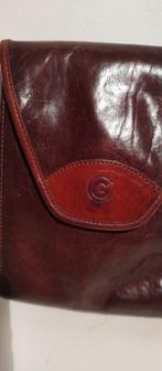 K326  CREATION GABRIELLE bruin lederen schoudertasje, Gebruikt, Schoudertasje, -, Ophalen of Verzenden