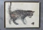Mads Stage kitten kat poes Egel tegel oud lijstje, Antiek en Kunst, Kunst | Tekeningen en Foto's, Ophalen of Verzenden