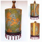 Hanglamp leer vintage Afrikaanse stof franje fluweel, Huis en Inrichting, Lampen | Hanglampen, Ophalen of Verzenden, Zo goed als nieuw