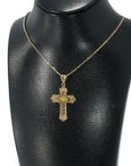 Kruis fraaie 14k gouden ketting hanger beryl edelsteen, Voordeelsieraden, Ophalen of Verzenden, Zo goed als nieuw, Info@voordeelsieraden.nl