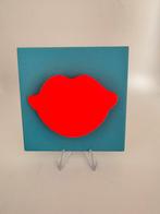 Decoratietegeltje lippen 10x10cm lichtblauw/fluo oranje, Verzenden, Nieuw