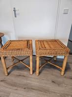 2 gebruikte rieten Rohe tafeltjes, Huis en Inrichting, Tafels | Bijzettafels, Gebruikt, 55 tot 75 cm, Hout, Ophalen