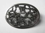 Vintage ovale zilveren broche, bloemen (5386-583), Ophalen, Zo goed als nieuw, Zilver, Zilver