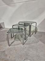 Vintage space age metaal gerookt glas neat tafeltjes, Antiek en Kunst, Kunst | Designobjecten, Ophalen of Verzenden