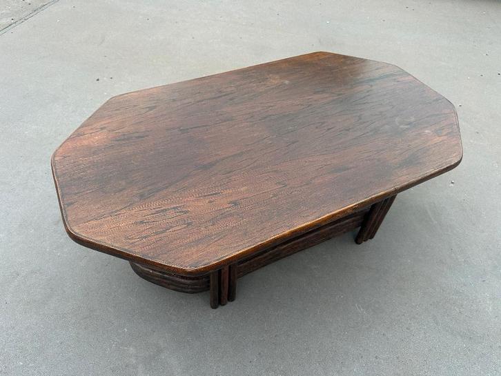 Vintage rotan salontafel – met palissander houten blad, Huis en Inrichting, Tafels | Salontafels, Gebruikt, Minder dan 50 cm, 50 tot 100 cm