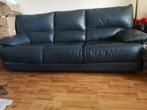 Bank leder leer donkerblauw 210 3 zits, Huis en Inrichting, Banken | Bankstellen, Ophalen, Gebruikt, Minder dan 75 cm, Driepersoons
