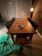 Houten eettafel met stoelen en bank, Ophalen, Gebruikt, 200 cm of meer, 50 tot 100 cm
